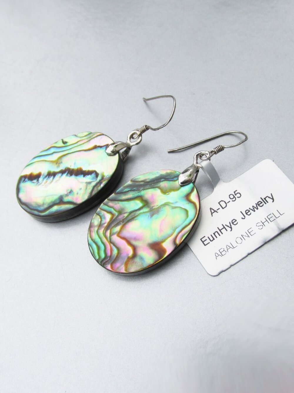 NWT EunHye Jewelry Sterling Silver & Oval ABALONE Shell Dangle Earrings
